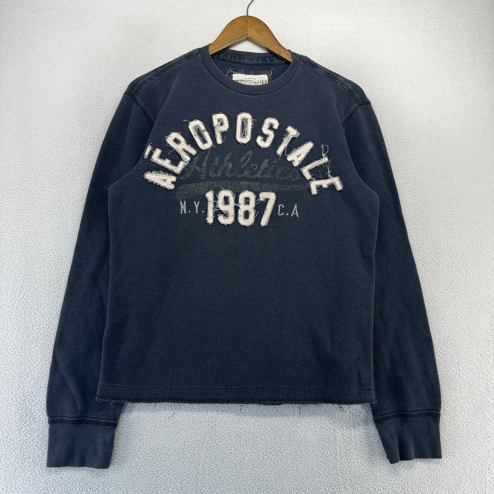 Vintage Aeropostale Thermal Shirt Mens Large Blue Athletic Waffle Muscle y2k